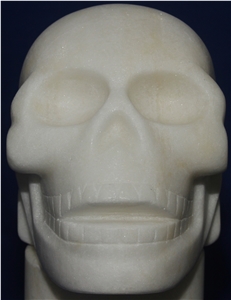 Hand-Carved Alabaster Skull Lamp White