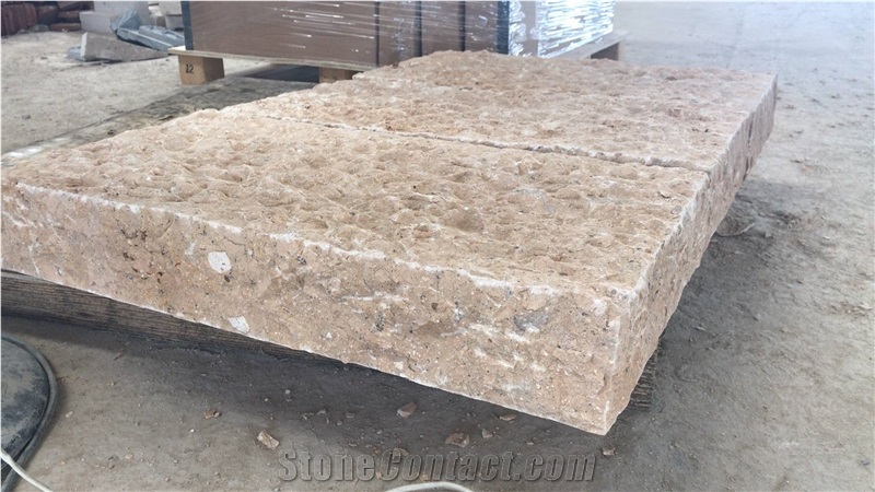 Thin Beige Limestone Split Face Veneer Wall Tiles