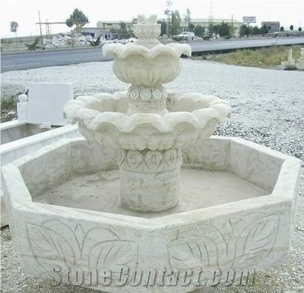 Hand-Carved White Marble Water Fountain