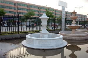 Hand-Carved White Marble Water Fountain