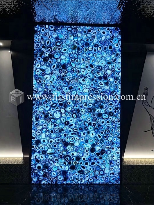 Blue Agate Semiprecious Stone Bars Counter Tops