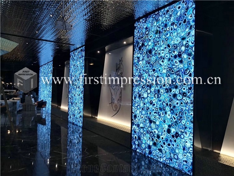 Luxury Blue Agate Semiprecious Stone Slabs