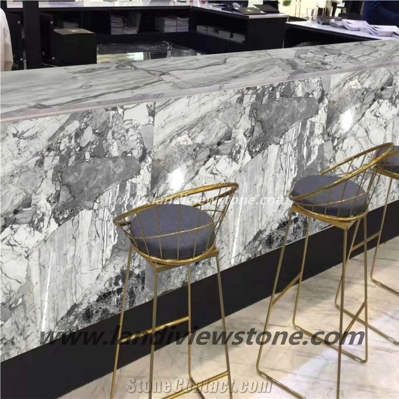 Pandora White Gray Marble Bar Kitchen Countertop