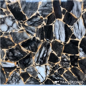 Gold Veins Black Real Onyx Slices Alabaster Sheet
