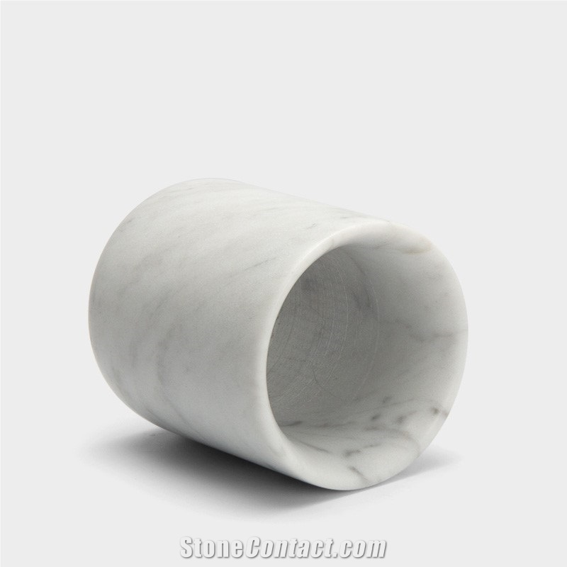 Carrara White Stone Pen Holder Office Pot & Vase