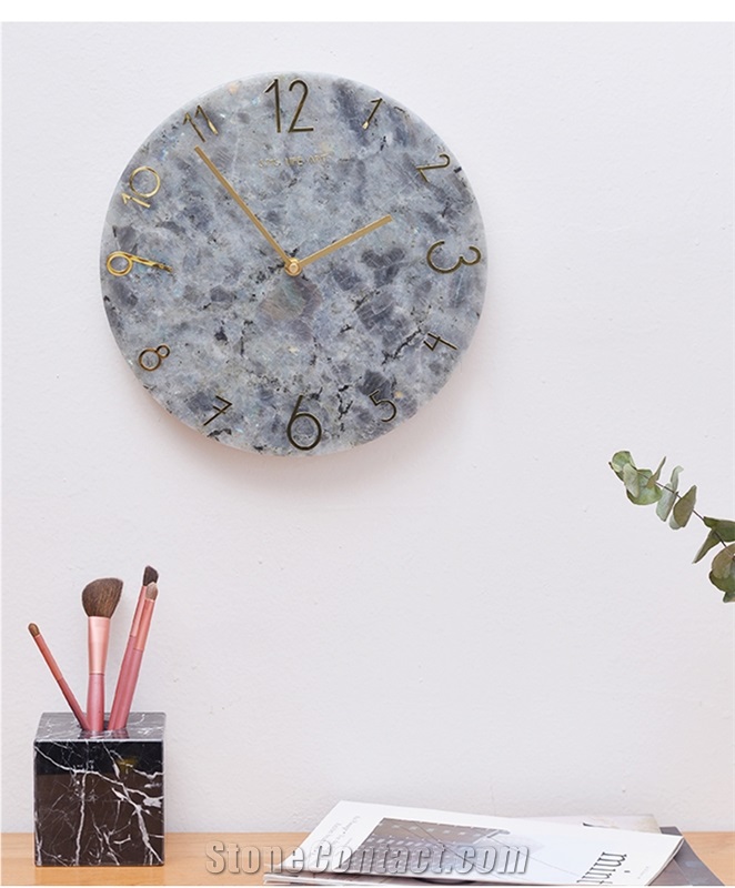 Natural Blue Jade Granite Round Wall Desk Clock