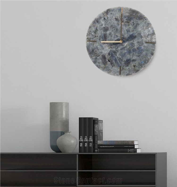 Natural Blue Jade Granite Round Wall Desk Clock