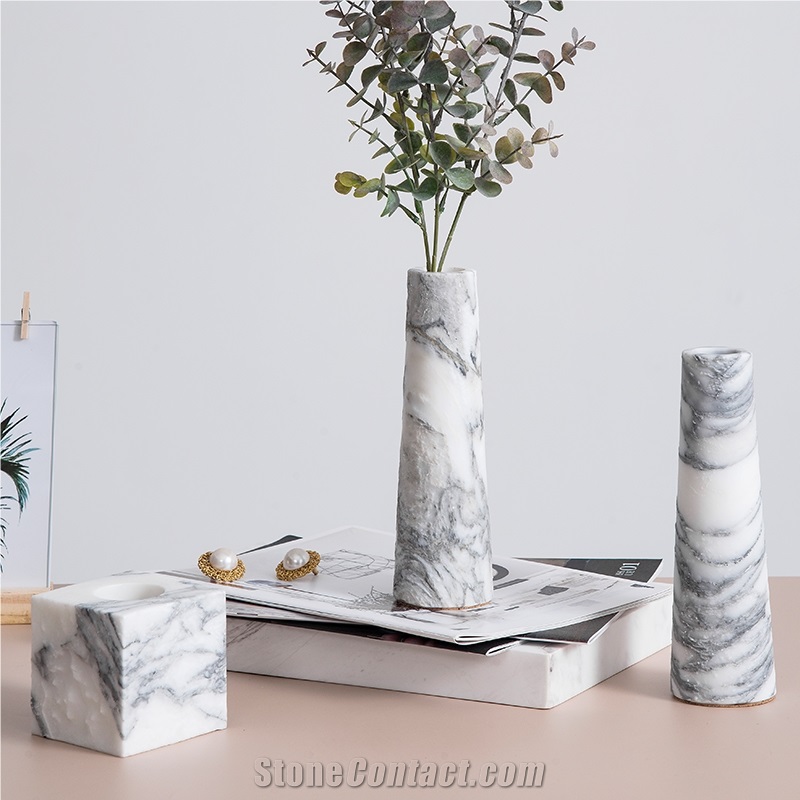 Natural White Marble Flower Vase Light Luxury