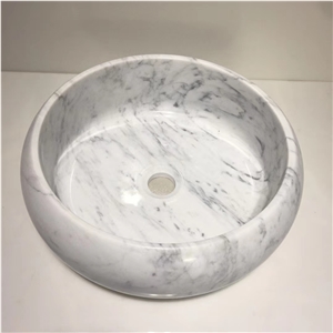 Carrara White Marble Stone Round Wash Sink Basin