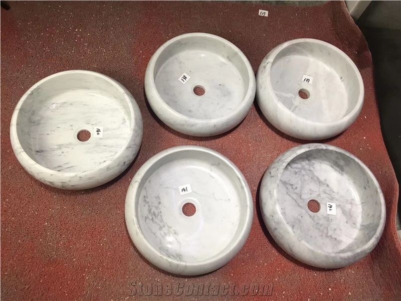 Carrara White Marble Stone Round Wash Sink Basin