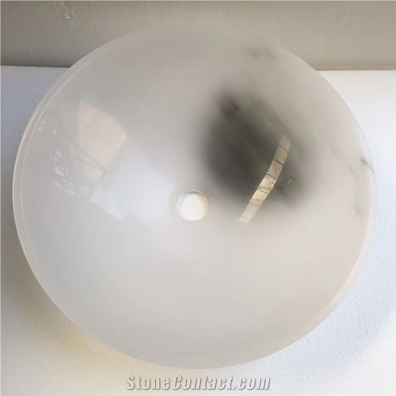 China White Onyx Round Stone Bathroom Basin Sink