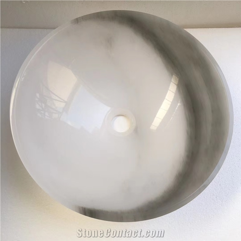 China White Onyx Round Stone Bathroom Basin Sink