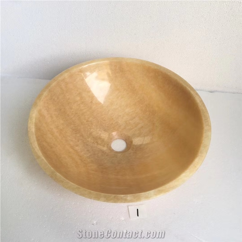 China Yellow Honey Onyx Round Stone Basin Sink
