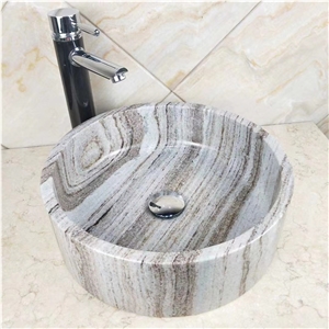 Crystal Wood Grain White Marble Kitchen Basin Sink