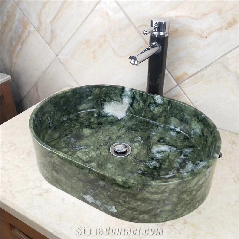 Dandong Green Marble Round Water Basin Sink Bowls