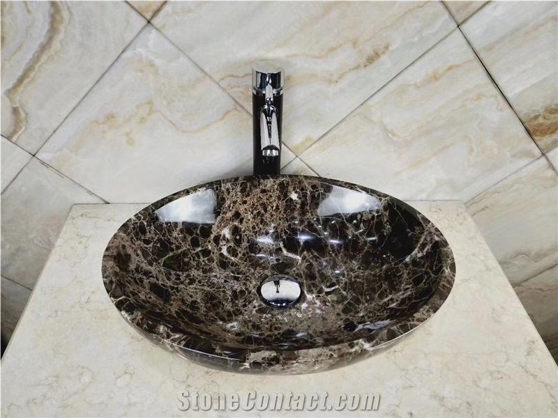 Dark Emperador Bathroom Oval Sink Basin Wash Bowls