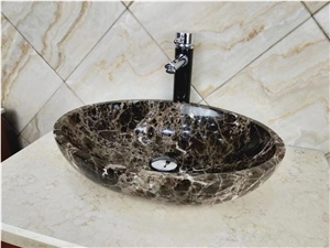 Dark Emperador Bathroom Oval Sink Basin Wash Bowls