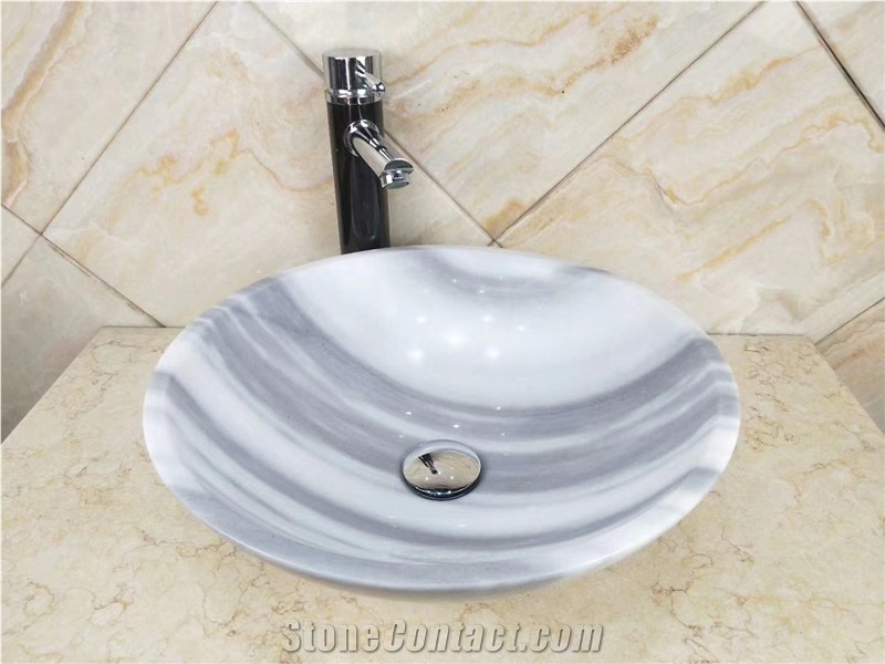 Eqvator White Marble Round Bahroom Basin Wash Sink