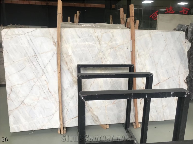 Golden Silk White Marble Wall Stone Tile Slab