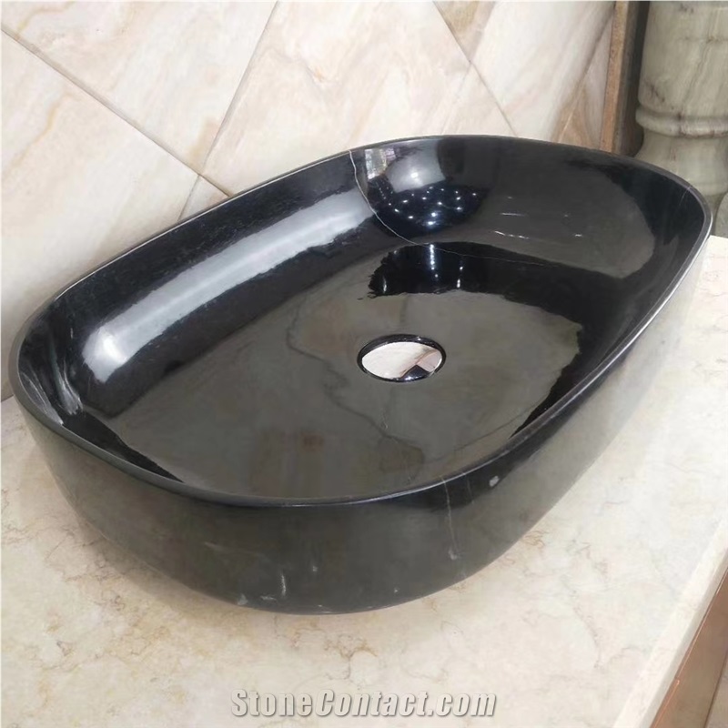 Nero Marquina Black Marble Bathroom Basin Sink