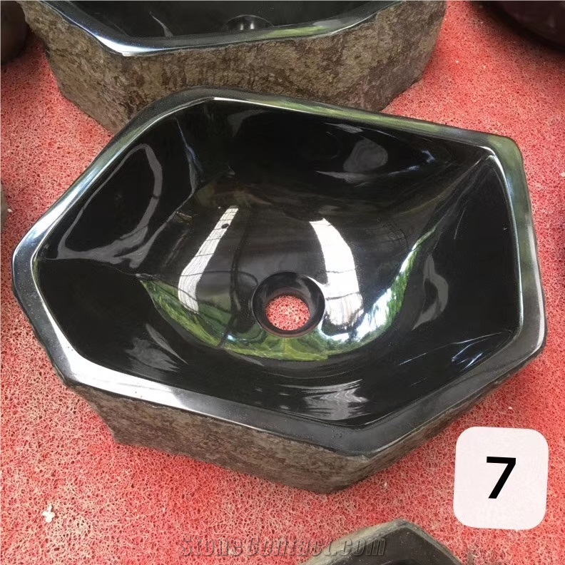 Raw Gemstone Black Basalt Irregular Basin Sink