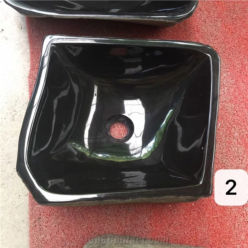 Raw Gemstone Black Basalt Irregular Basin Sink