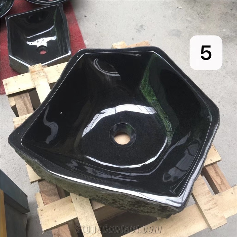 Raw Gemstone Black Basalt Irregular Basin Sink