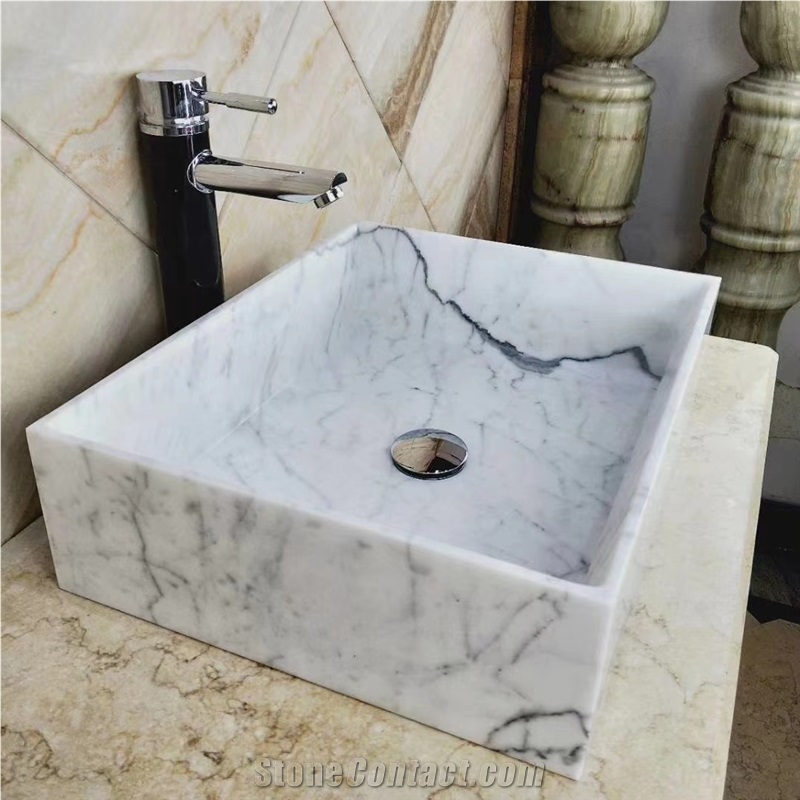 Statuario Venato Marble Stone Square Basin Sink