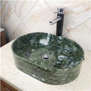 Verde Ming Green Marble Oval Sinks Bathroom Basin