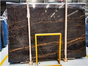 Italian Sally Roland Black and Gold Marble Tiles