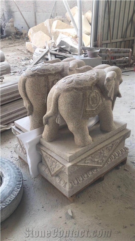 Granite Elephant Sculptures Hand Carved Carvings