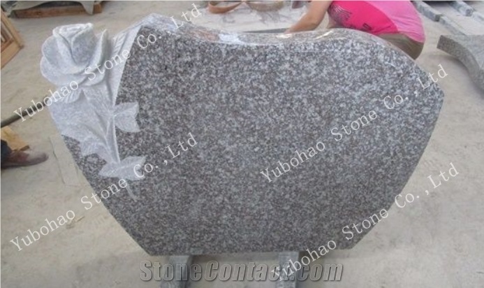 G664 Carved Single Granite Tombstone with Plant