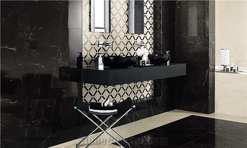 Turkish Nero Marquina Black Marble Tile - Polished