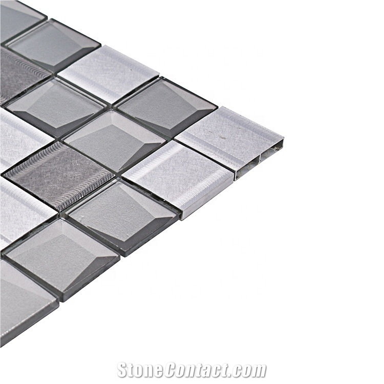 Aluminum Mixed Beveled Glass Mosaic Tile