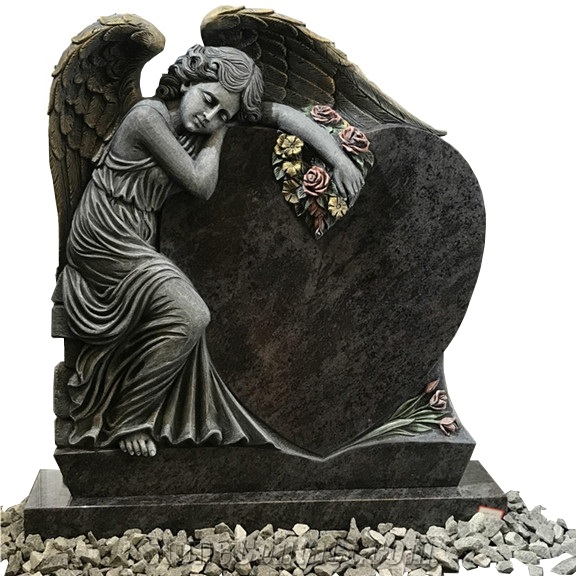 Antique Granite Headstone with Angel and Heart