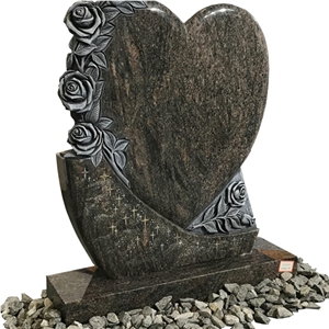 Antique Granite Headstone with Heart and Flower