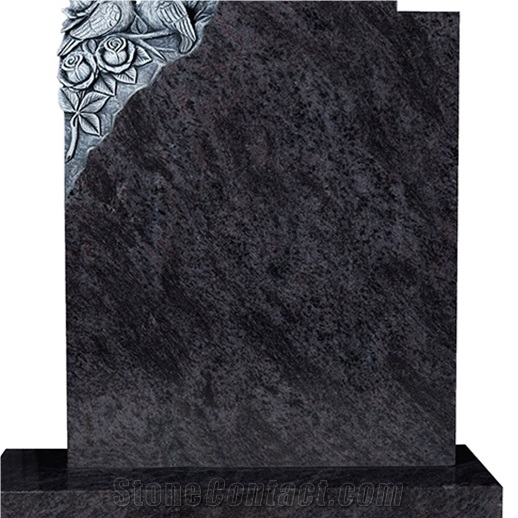 Bahama Blue Granite Tombstone with Rose and Bird