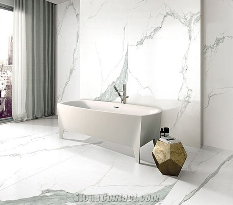 Bathroom Book Match Italian Calacatta White Marble