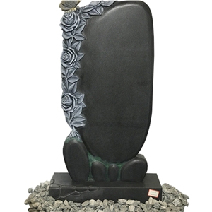 Black Granite Headstone Carving Flower