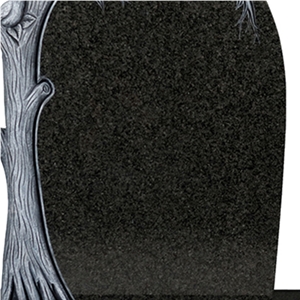 Black Granite Headstone with Flower and Bird