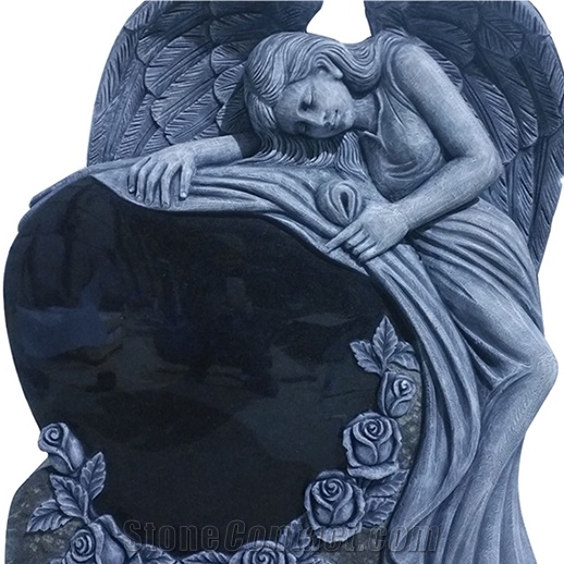 Black Granite Monument Carving Angel and Heart