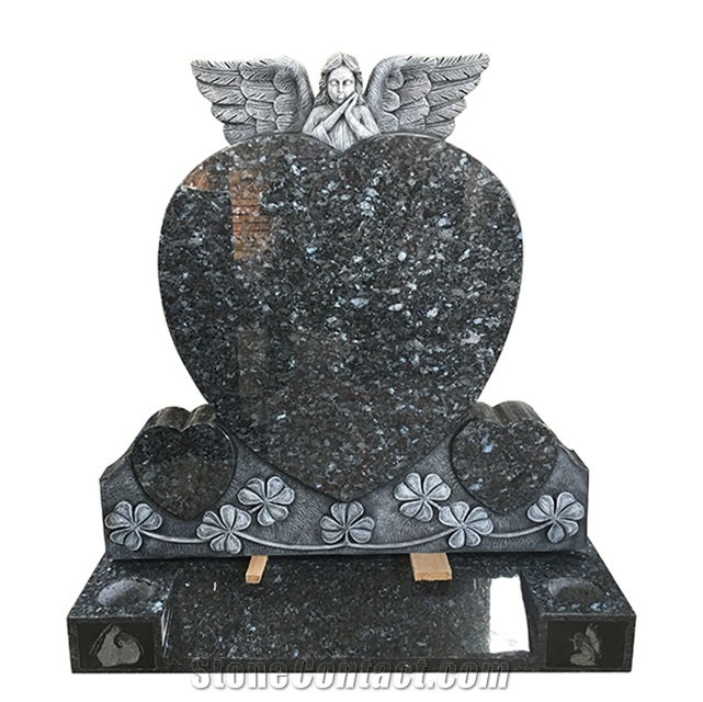 Black Granite Monument Carving Angel and Heart
