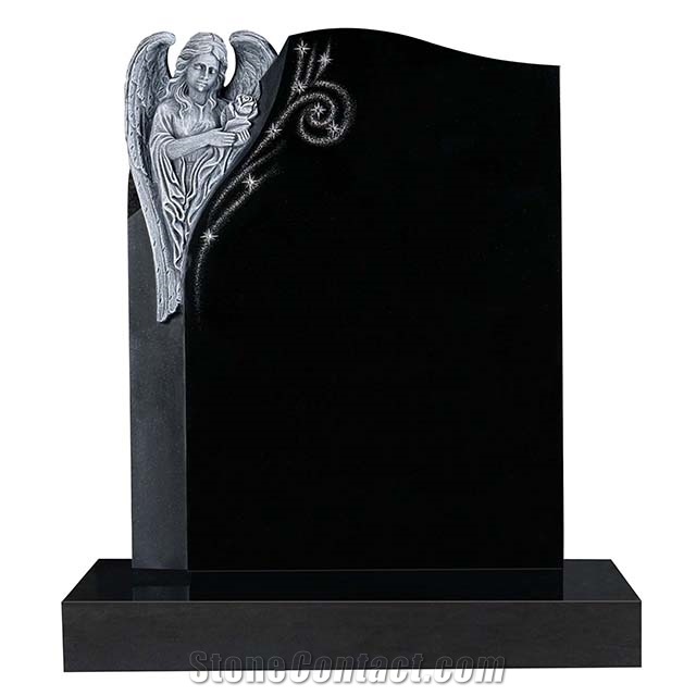 Black Granite Upright Tombstone with Angel