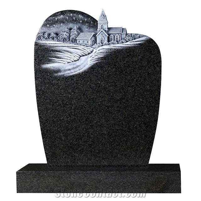 Black Granite Upright Tombstone with Angel