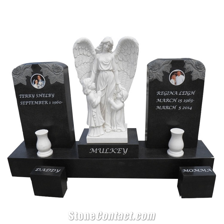 Black Marble Weeping Angel Tombstone