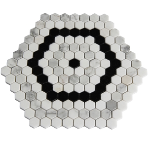 Black Oriental White Hexagon Mosaic Tiles