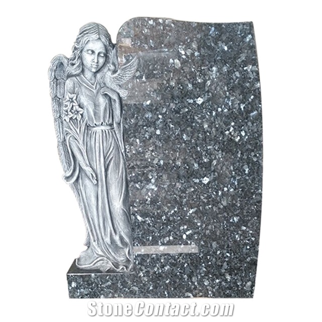 Blue Pearl Granite Headstone with Angel Statue