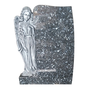 Blue Pearl Granite Headstone with Angel Statue