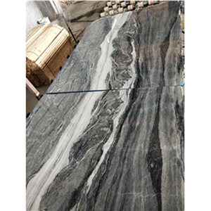 Blue Totem Dark Grey Marble Stone Bookmatched