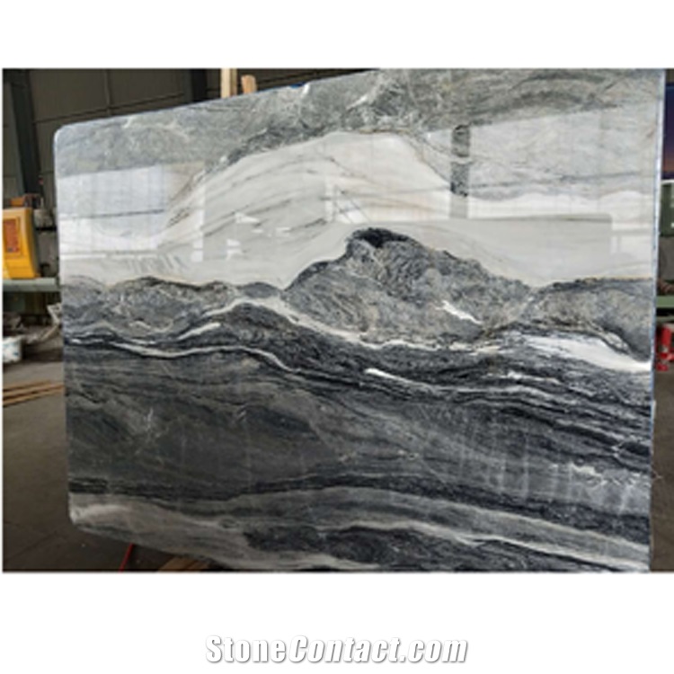 Blue Totem Dark Grey Marble Stone Bookmatched